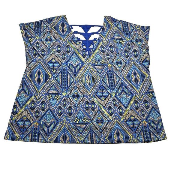 Cato Plus Size Geometric Shirt Blouse Blue Green Colorful Plus 22/24W - Picture 2 of 6